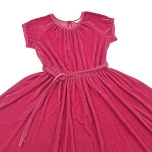 Lands' End Kids short-sleeved velour tie sash keyhole back dress